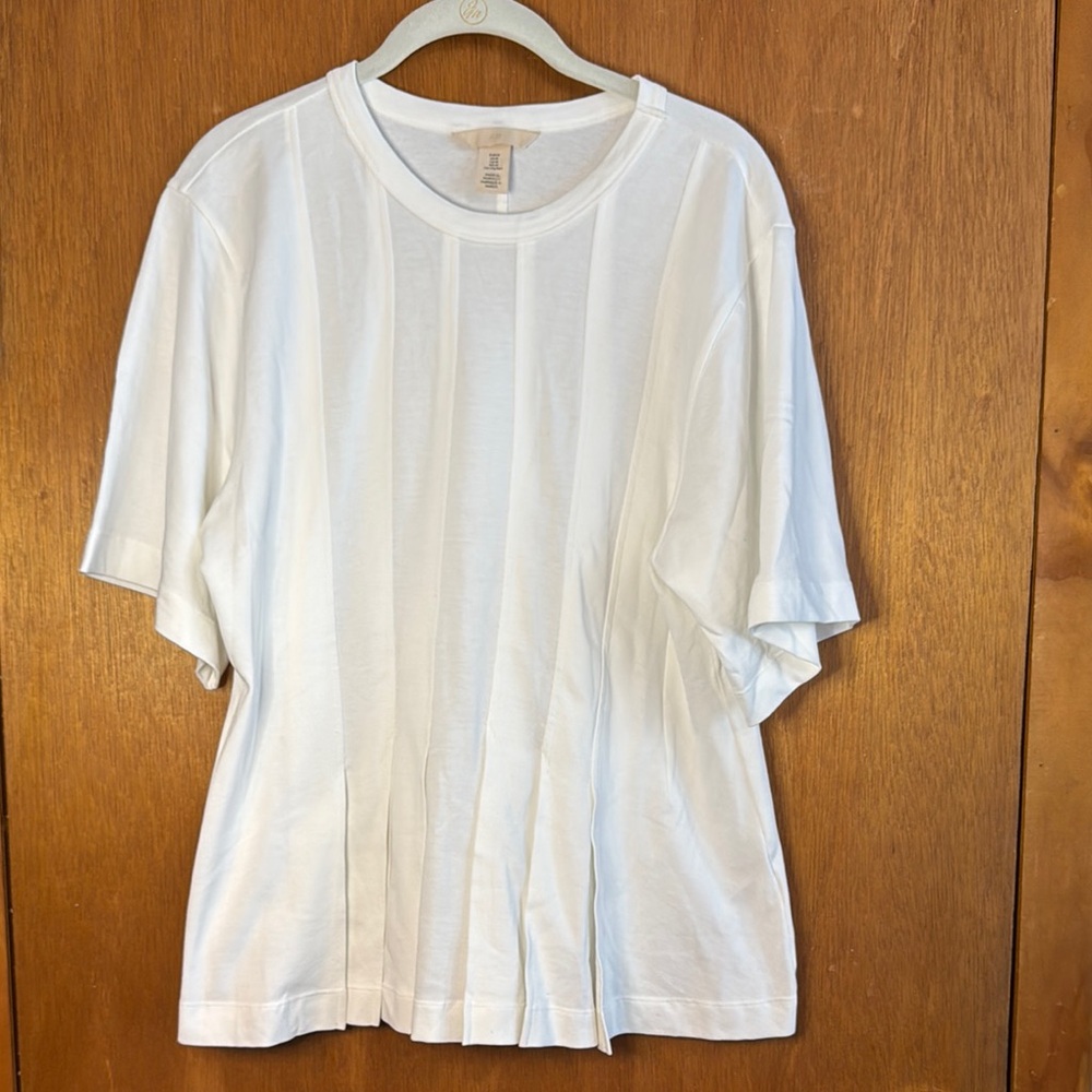 H&M Cream short sleeve pleated shirt 100% cotton Sz M